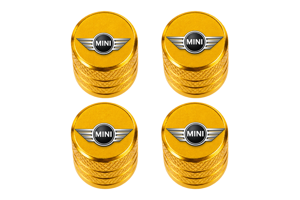 Set 4 Capacele Ventil Auto din Aluminiu cu Sigla Mini Cooper - Gold