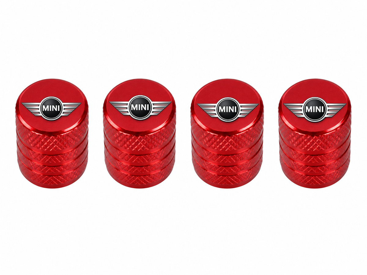 Set 4 Capacele Ventil Auto din Aluminiu cu Sigla Mini Cooper - Rosu