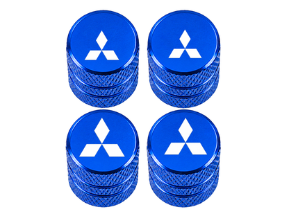 Set 4 Capacele Ventil Auto din Aluminiu cu Sigla Mitsubishi (Emblema Alba) - Albastru