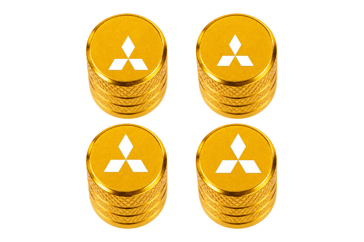 Set 4 Capacele Ventil Auto din Aluminiu cu Sigla Mitsubishi (Emblema Alba) - Gold