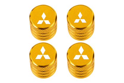 Set 4 Capacele Ventil Auto din Aluminiu cu Sigla Mitsubishi (Emblema Alba) - Gold