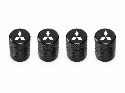 Set 4 Capacele Ventil Auto din Aluminiu cu Sigla Mitsubishi (Emblema Alba) - Negru