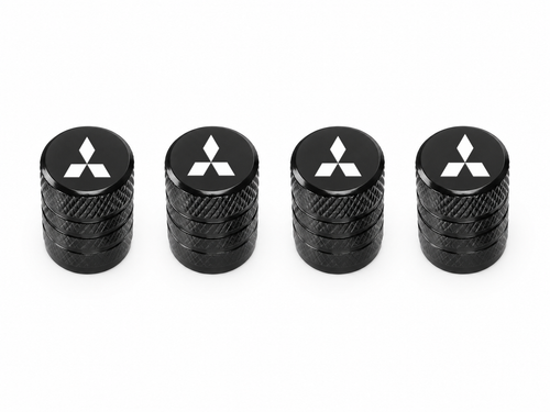 Set 4 Capacele Ventil Auto din Aluminiu cu Sigla Mitsubishi (Emblema Alba) - Negru