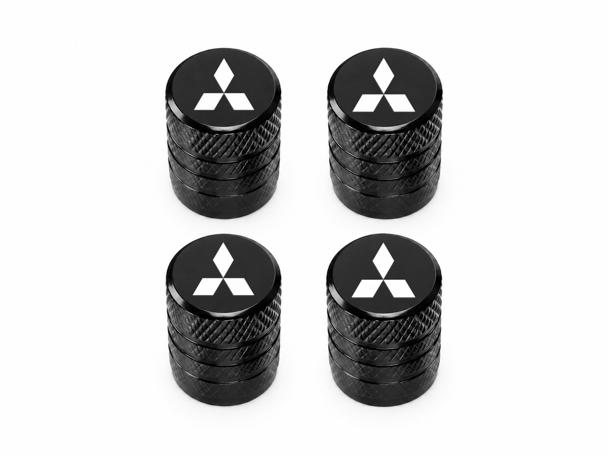 Set 4 Capacele Ventil Auto din Aluminiu cu Sigla Mitsubishi (Emblema Alba) - Negru