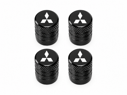 Set 4 Capacele Ventil Auto din Aluminiu cu Sigla Mitsubishi (Emblema Alba) - Negru