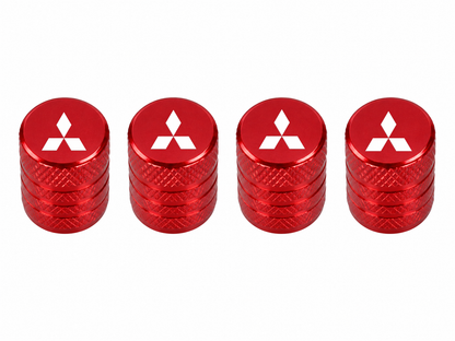 Set 4 Capacele Ventil Auto din Aluminiu cu Sigla Mitsubishi (Emblema Alba) - Rosu