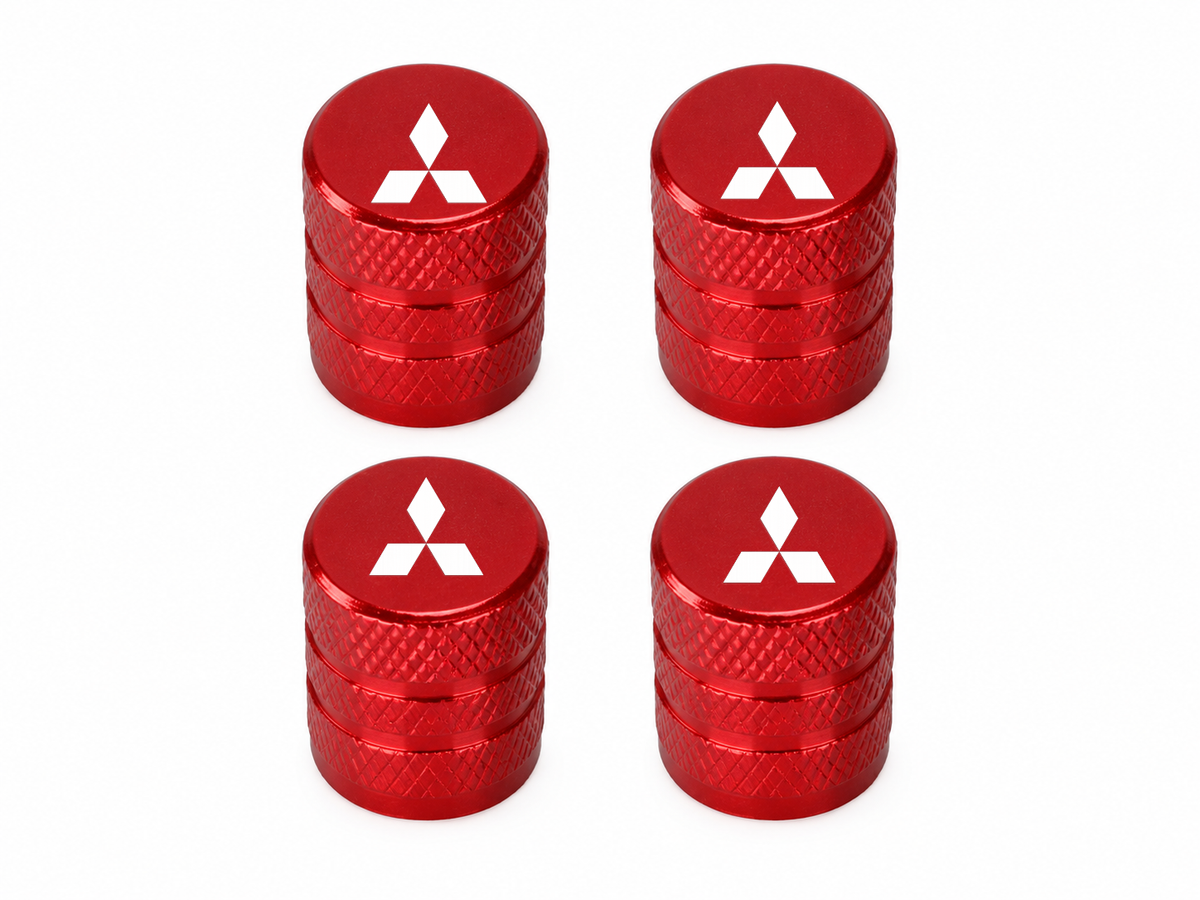 Set 4 Capacele Ventil Auto din Aluminiu cu Sigla Mitsubishi (Emblema Alba) - Rosu