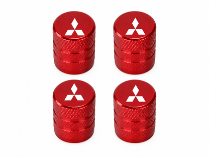 Set 4 Capacele Ventil Auto din Aluminiu cu Sigla Mitsubishi (Emblema Alba) - Rosu