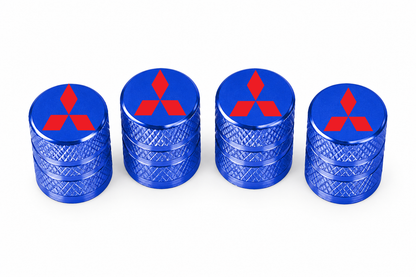 Set 4 Capacele Ventil Auto din Aluminiu cu Sigla Mitsubishi (Emblema Rosie) - Albastru
