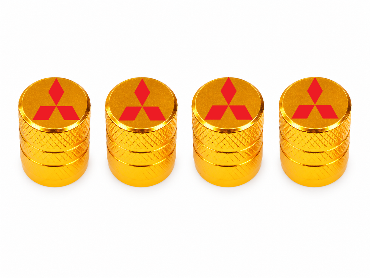 Set 4 Capacele Ventil Auto din Aluminiu cu Sigla Mitsubishi (Emblema Rosie) - Gold