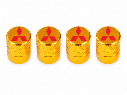 Set 4 Capacele Ventil Auto din Aluminiu cu Sigla Mitsubishi (Emblema Rosie) - Gold
