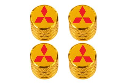 Set 4 Capacele Ventil Auto din Aluminiu cu Sigla Mitsubishi (Emblema Rosie) - Gold