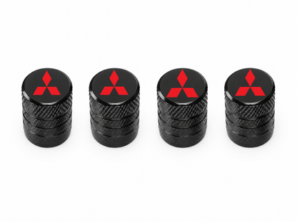 Set 4 Capacele Ventil Auto din Aluminiu cu Sigla Mitsubishi (Emblema Rosie) - Negru