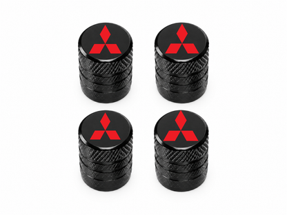 Set 4 Capacele Ventil Auto din Aluminiu cu Sigla Mitsubishi (Emblema Rosie) - Negru