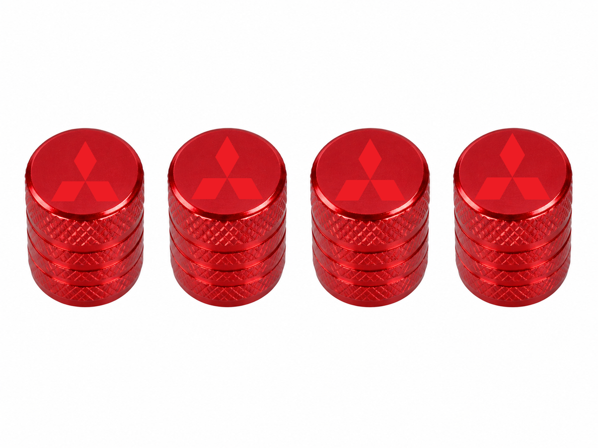 Set 4 Capacele Ventil Auto din Aluminiu cu Sigla Mitsubishi (Emblema Rosie) - Rosu