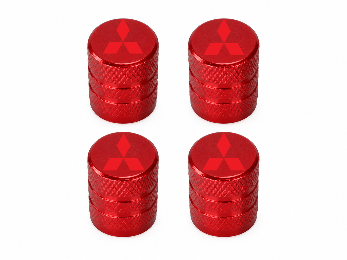 Set 4 Capacele Ventil Auto din Aluminiu cu Sigla Mitsubishi (Emblema Rosie) - Rosu