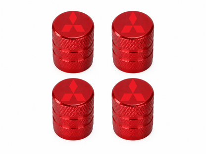 Set 4 Capacele Ventil Auto din Aluminiu cu Sigla Mitsubishi (Emblema Rosie) - Rosu