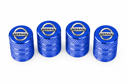 Set 4 Capacele Ventil Auto din Aluminiu cu Sigla Nissan - Albastru