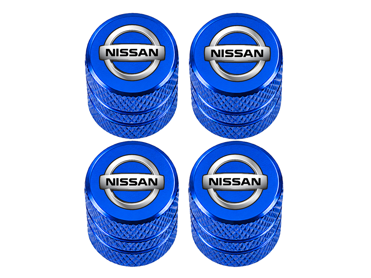 Set 4 Capacele Ventil Auto din Aluminiu cu Sigla Nissan - Albastru