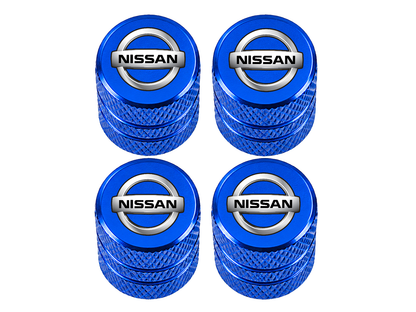 Set 4 Capacele Ventil Auto din Aluminiu cu Sigla Nissan - Albastru