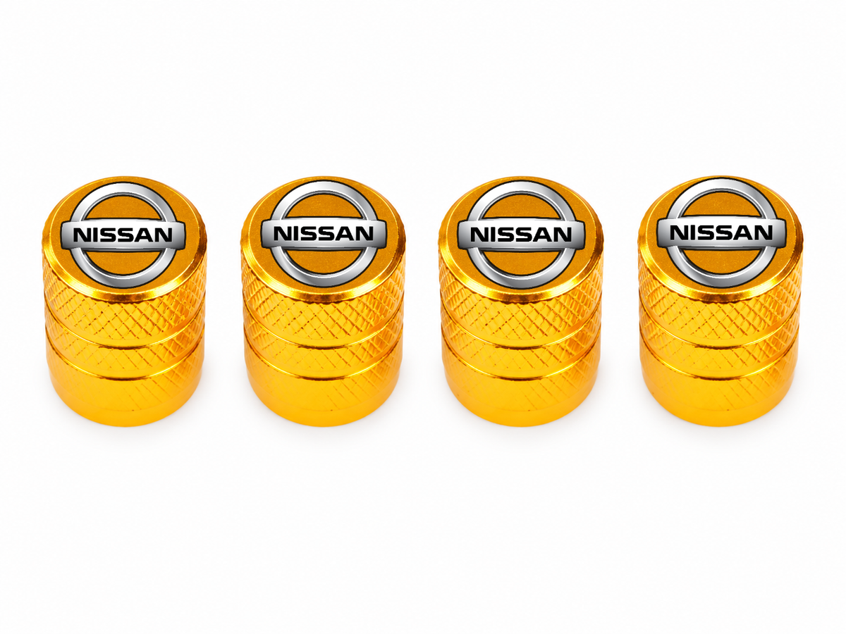 Set 4 Capacele Ventil Auto din Aluminiu cu Sigla Nissan - Gold