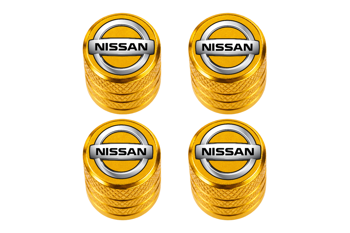Set 4 Capacele Ventil Auto din Aluminiu cu Sigla Nissan - Gold