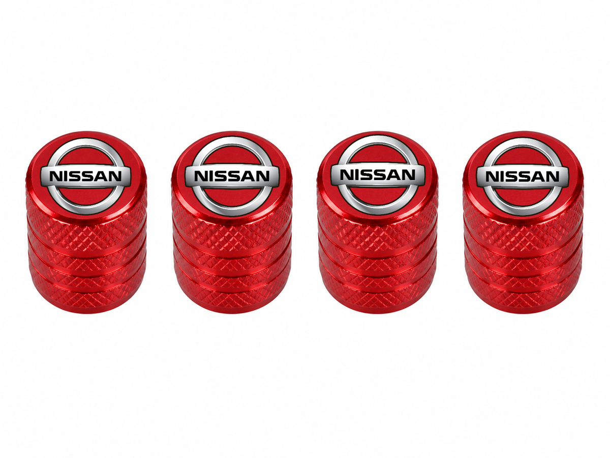 Set 4 Capacele Ventil Auto din Aluminiu cu Sigla Nissan - Rosu