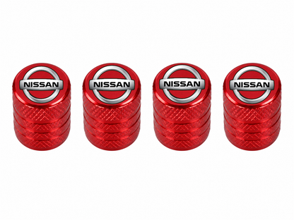 Set 4 Capacele Ventil Auto din Aluminiu cu Sigla Nissan - Rosu