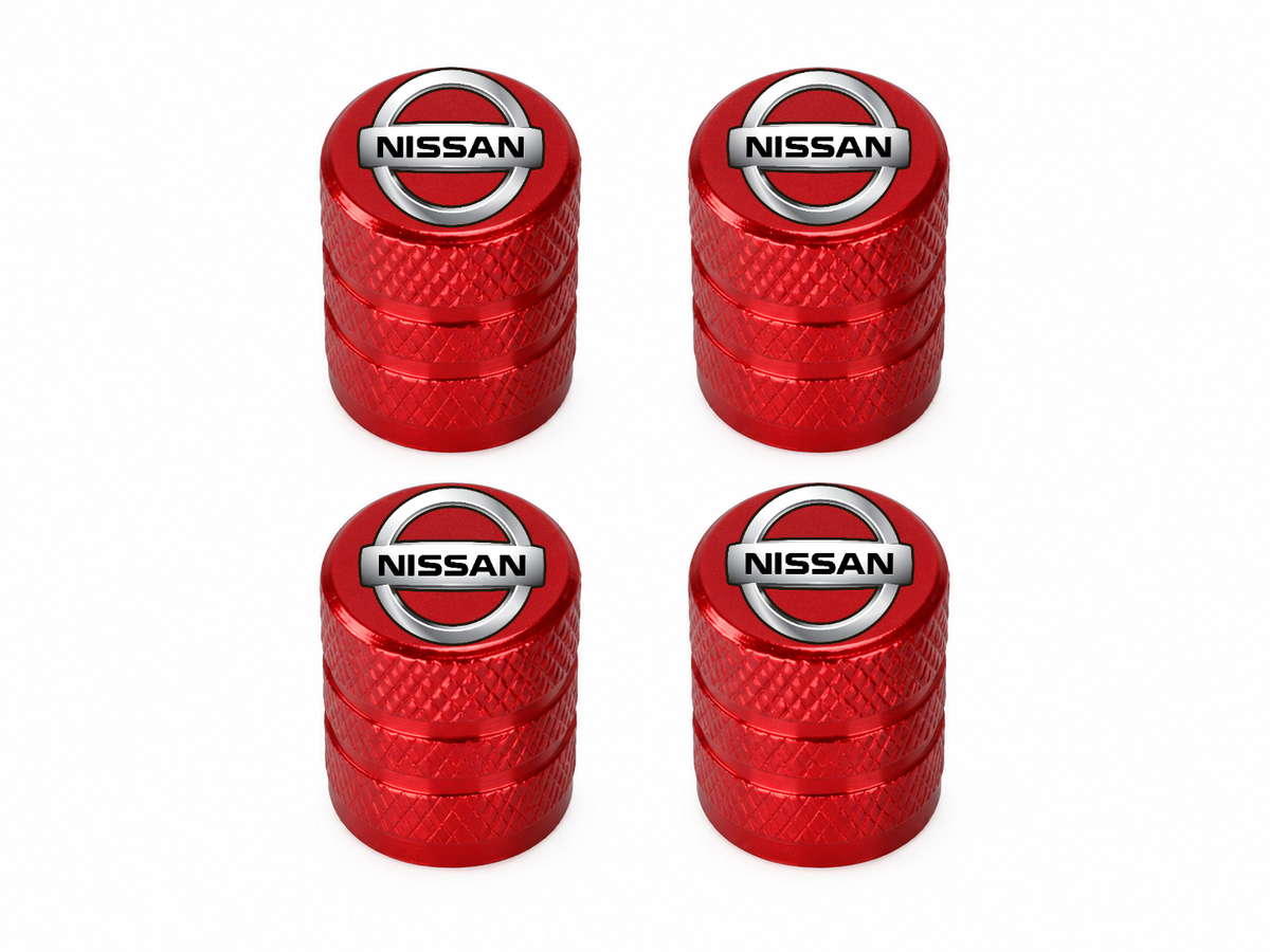 Set 4 Capacele Ventil Auto din Aluminiu cu Sigla Nissan - Rosu