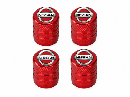 Set 4 Capacele Ventil Auto din Aluminiu cu Sigla Nissan - Rosu