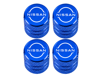 Set 4 Capacele Ventil Auto din Aluminiu cu Sigla Nissan (Sigla Noua) - Albastru