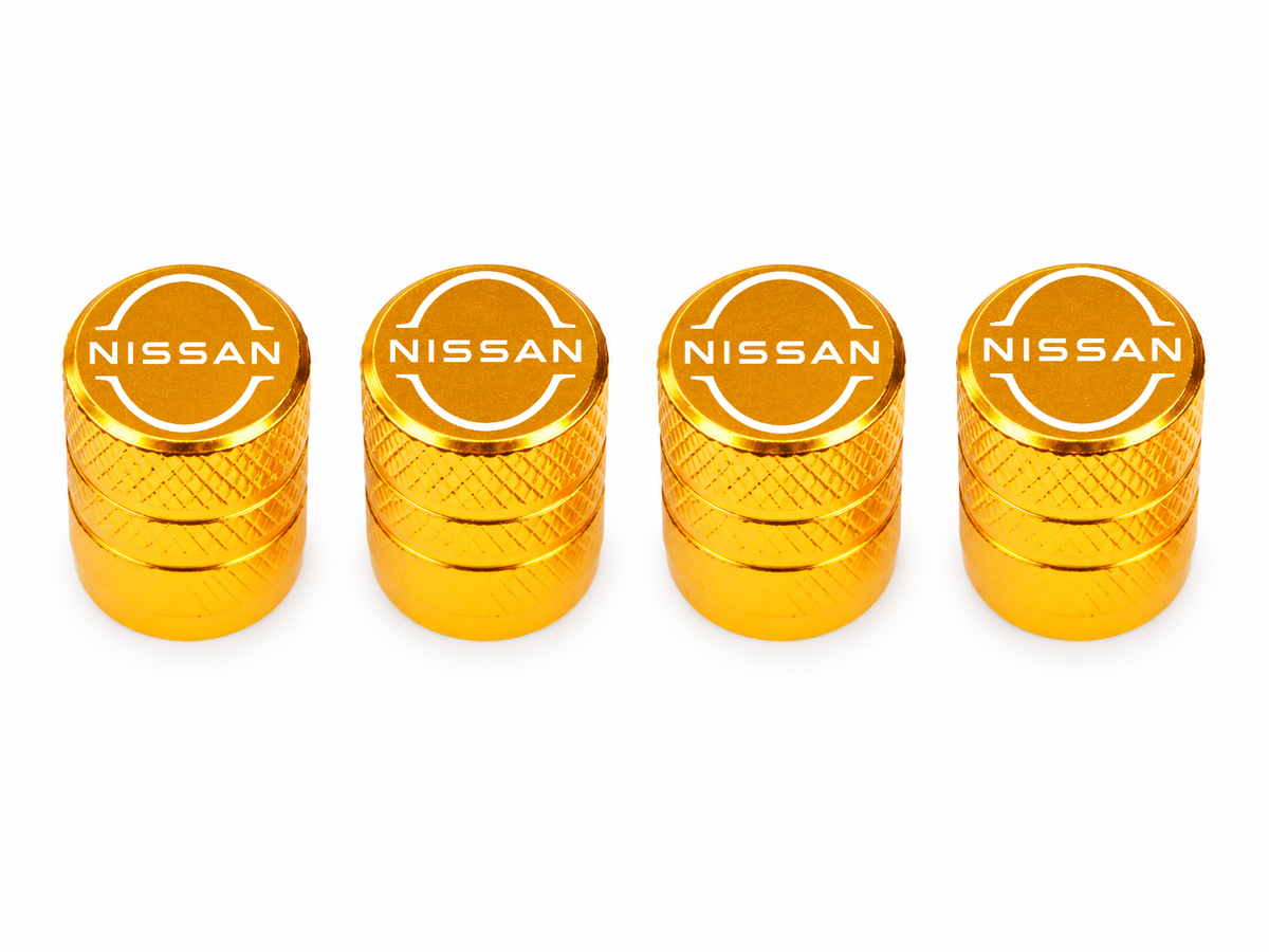 Set 4 Capacele Ventil Auto din Aluminiu cu Sigla Nissan (Sigla Noua) - Gold