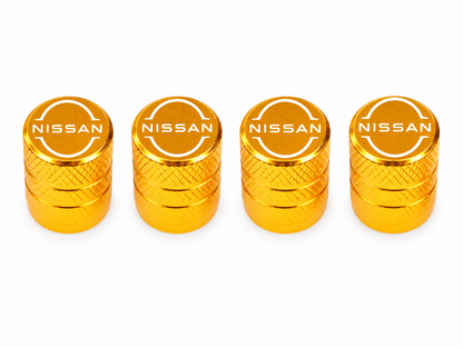 Set 4 Capacele Ventil Auto din Aluminiu cu Sigla Nissan (Sigla Noua) - Gold
