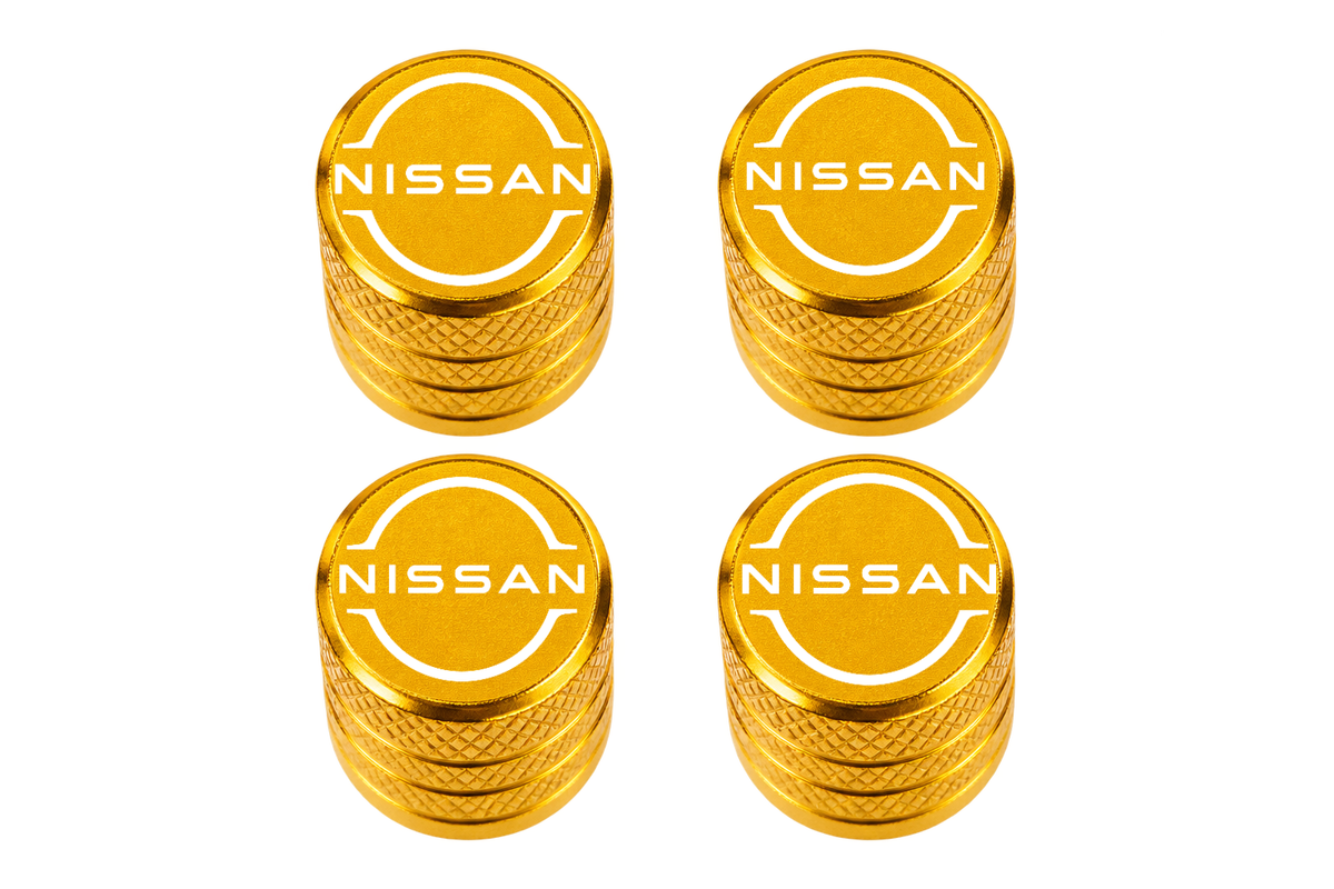 Set 4 Capacele Ventil Auto din Aluminiu cu Sigla Nissan (Sigla Noua) - Gold