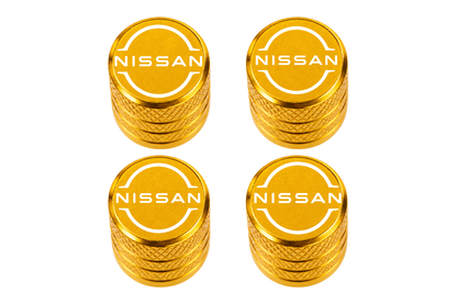 Set 4 Capacele Ventil Auto din Aluminiu cu Sigla Nissan (Sigla Noua) - Gold