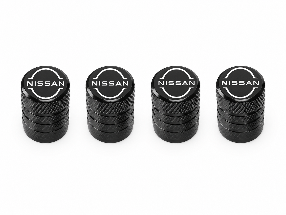 Set 4 Capacele Ventil Auto din Aluminiu cu Sigla Nissan (Sigla Noua) - Negru