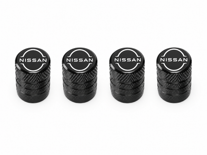 Set 4 Capacele Ventil Auto din Aluminiu cu Sigla Nissan (Sigla Noua) - Negru