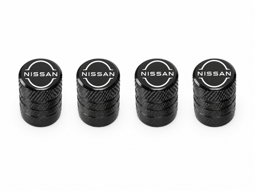 Set 4 Capacele Ventil Auto din Aluminiu cu Sigla Nissan (Sigla Noua) - Negru