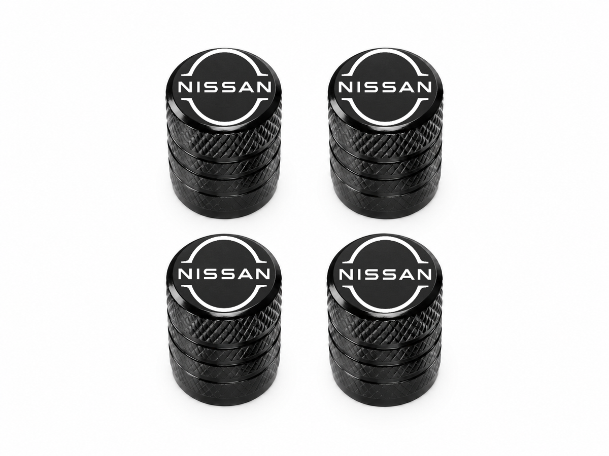 Set 4 Capacele Ventil Auto din Aluminiu cu Sigla Nissan (Sigla Noua) - Negru