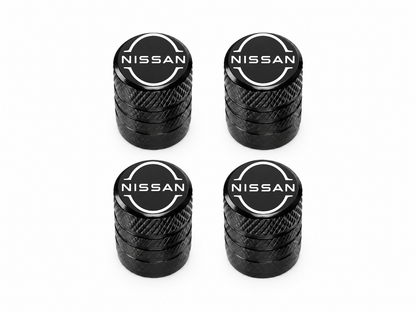 Set 4 Capacele Ventil Auto din Aluminiu cu Sigla Nissan (Sigla Noua) - Negru