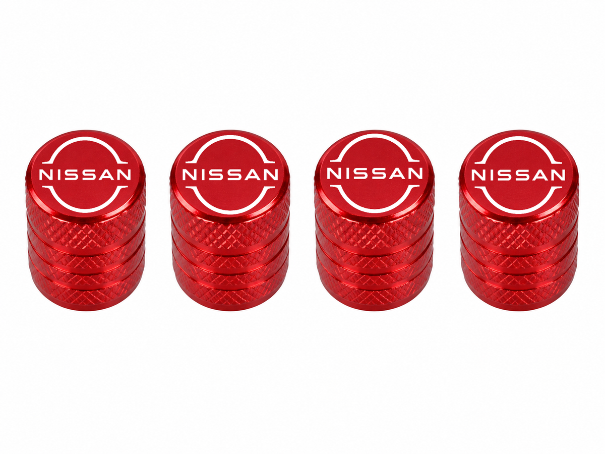 Set 4 Capacele Ventil Auto din Aluminiu cu Sigla Nissan (Sigla Noua) - Rosu