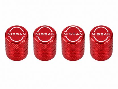 Set 4 Capacele Ventil Auto din Aluminiu cu Sigla Nissan (Sigla Noua) - Rosu