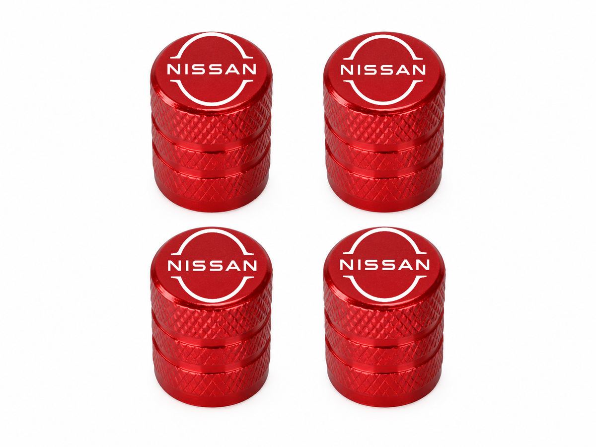 Set 4 Capacele Ventil Auto din Aluminiu cu Sigla Nissan (Sigla Noua) - Rosu