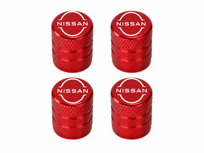 Set 4 Capacele Ventil Auto din Aluminiu cu Sigla Nissan (Sigla Noua) - Rosu