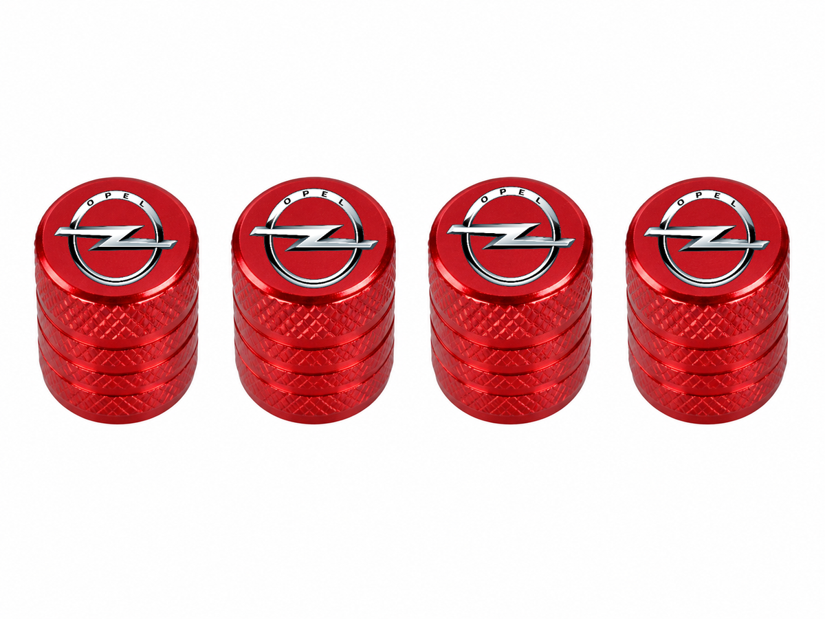 Set 4 Capacele Ventil Auto din Aluminiu cu Sigla Opel - Rosu