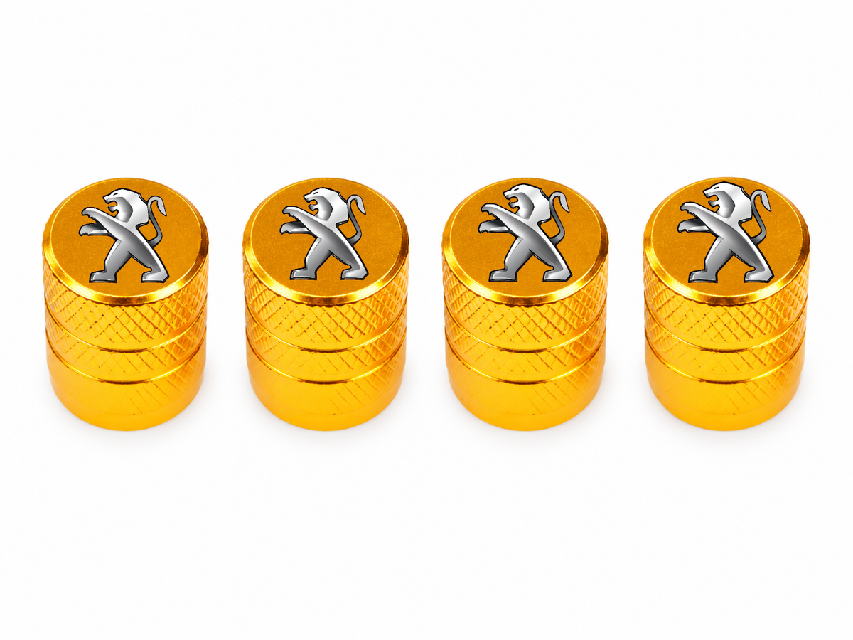Set 4 Capacele Ventil Auto din Aluminiu cu Sigla Peugeot - Gold