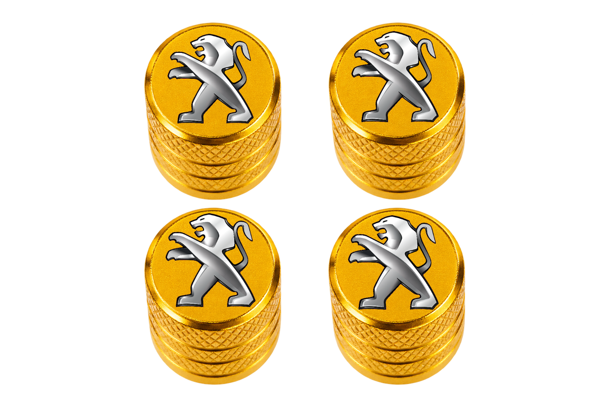 Set 4 Capacele Ventil Auto din Aluminiu cu Sigla Peugeot - Gold
