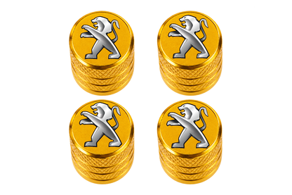 Set 4 Capacele Ventil Auto din Aluminiu cu Sigla Peugeot - Gold