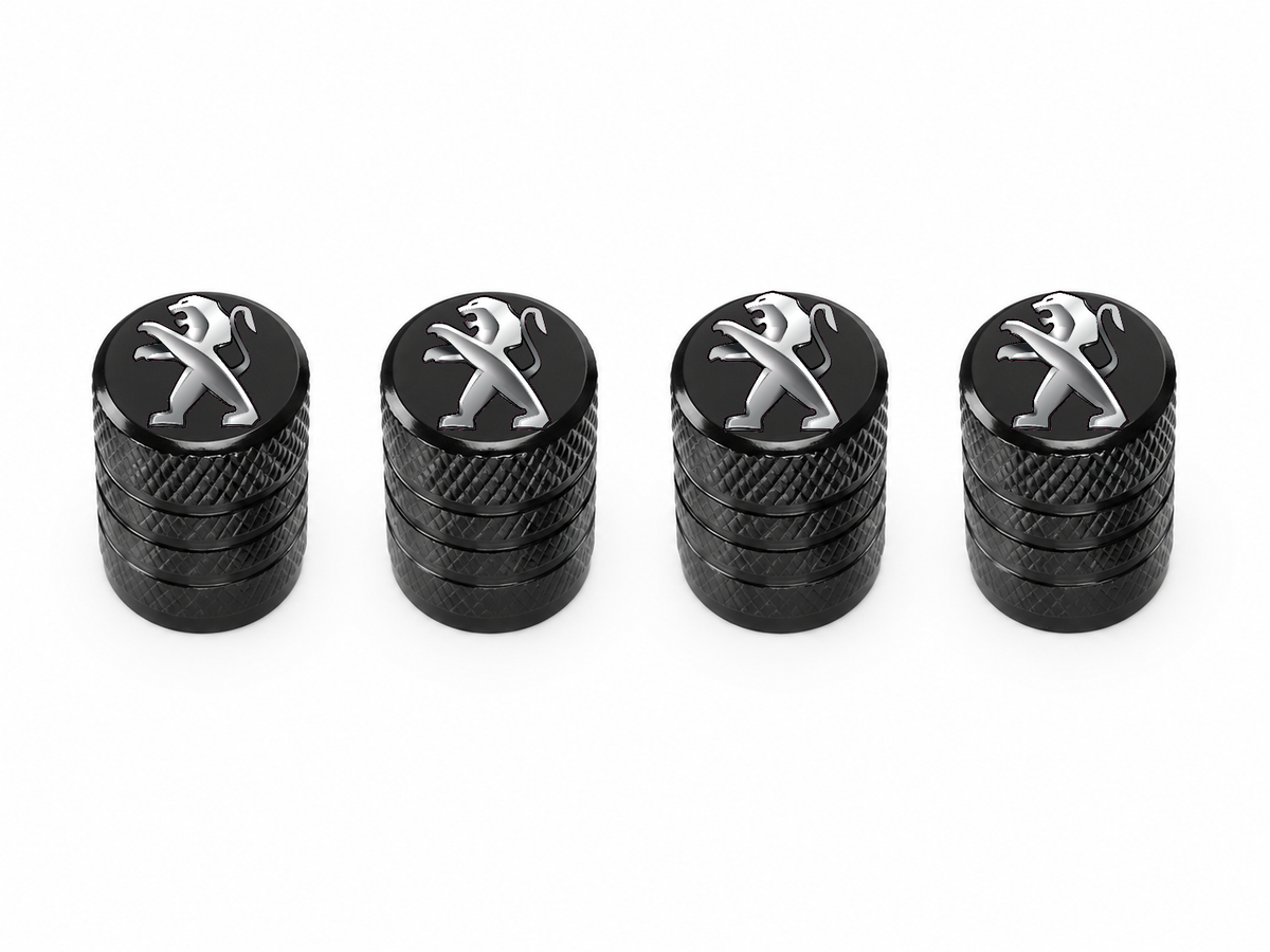Set 4 Capacele Ventil Auto din Aluminiu cu Sigla Peugeot - Negru
