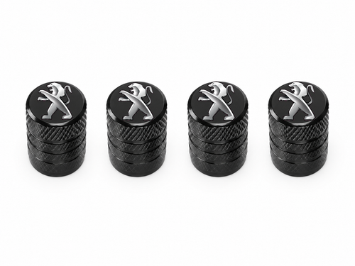 Set 4 Capacele Ventil Auto din Aluminiu cu Sigla Peugeot - Negru